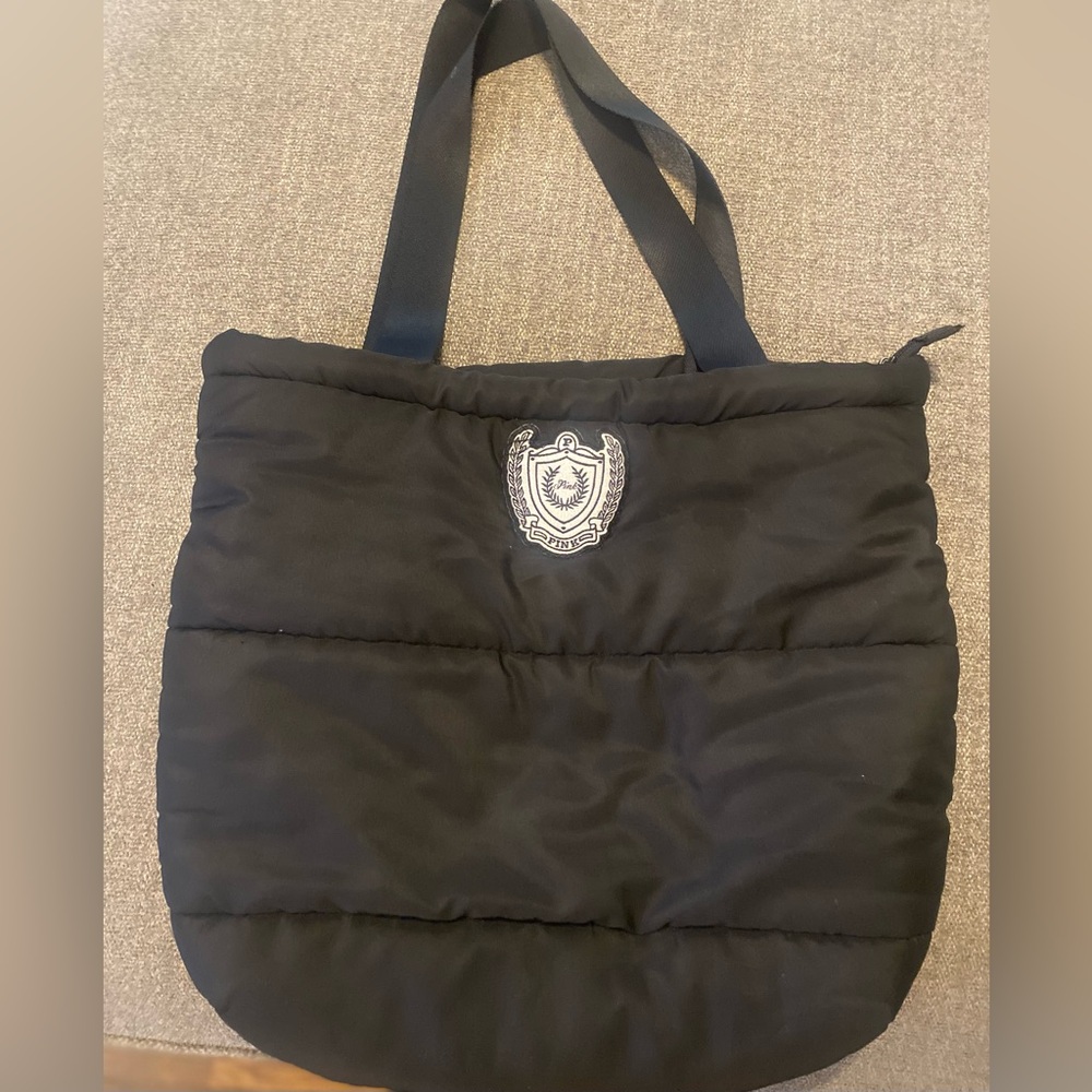 PINK Victoria's Secret Black Puffer with Crest Tote bag